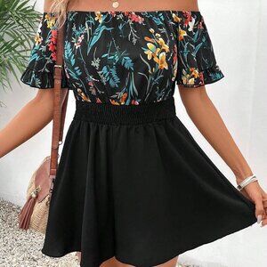 Floral Off-Shoulder Romper, Size M (6)-NEW!